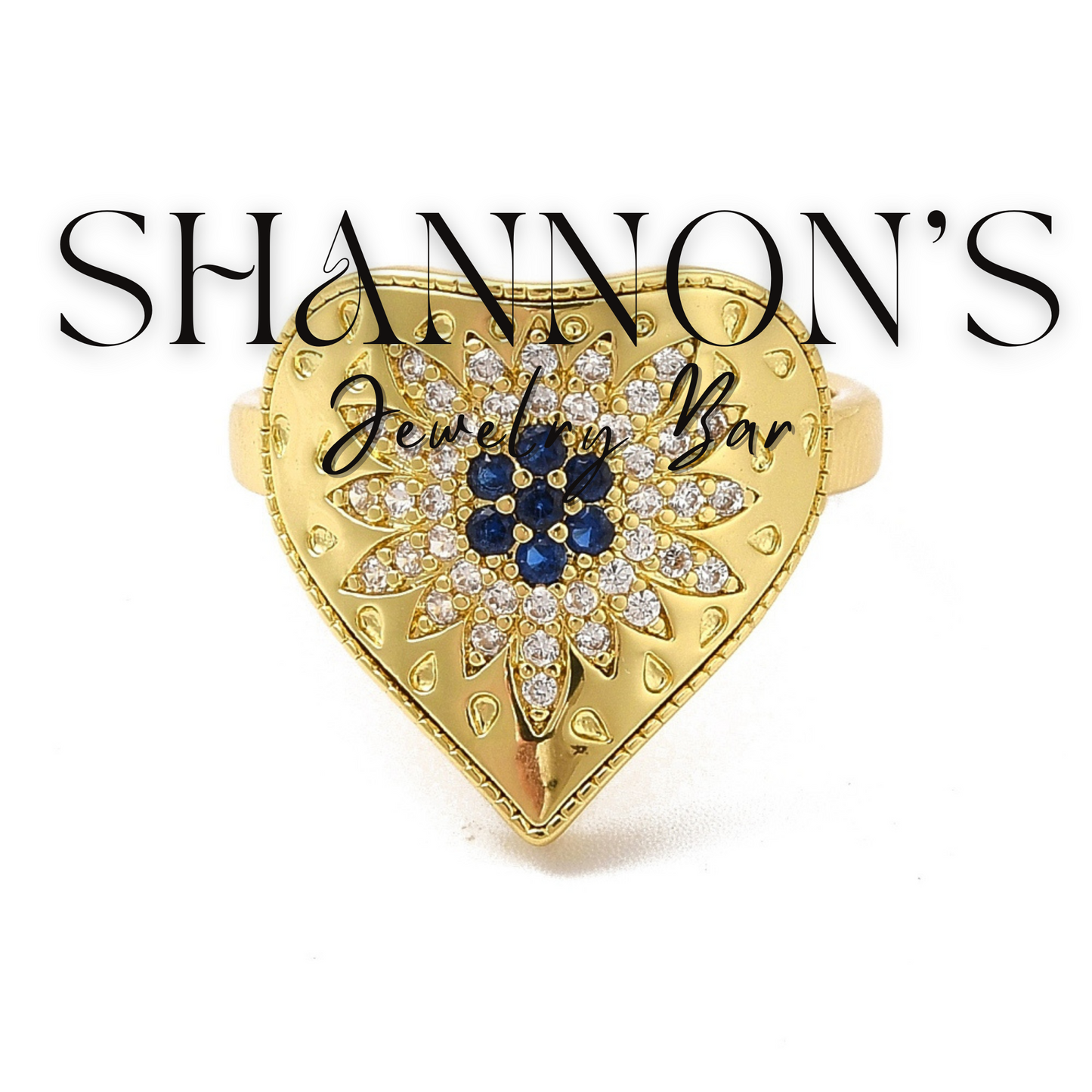 Evil Eye Heart Ring - 18K Gold Plated Adjustable Ring - Shannon’s Jewelry Bar