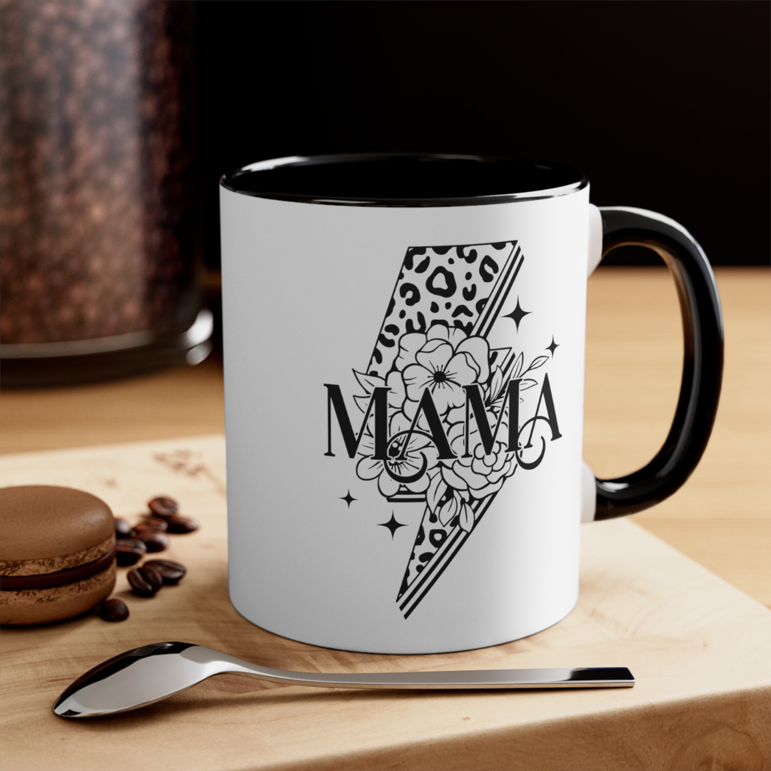 Mama Color Accent Mug, 11oz, Lightning Bolt, Leopard Print, Gifts for Trendy Moms, Mother's Day Gift, Gift for Mom, Mama Merch
