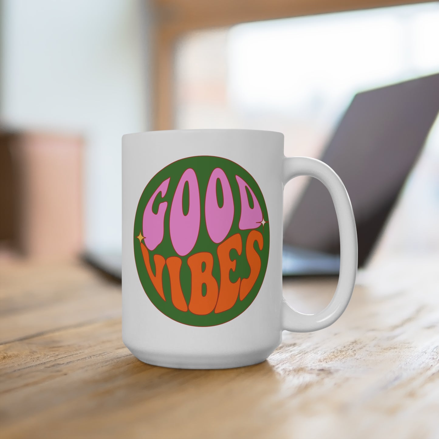 Good Vibes Mug 15oz - Retro Graphic Mug, Positive Vibes, High Vibrations, Vibe High