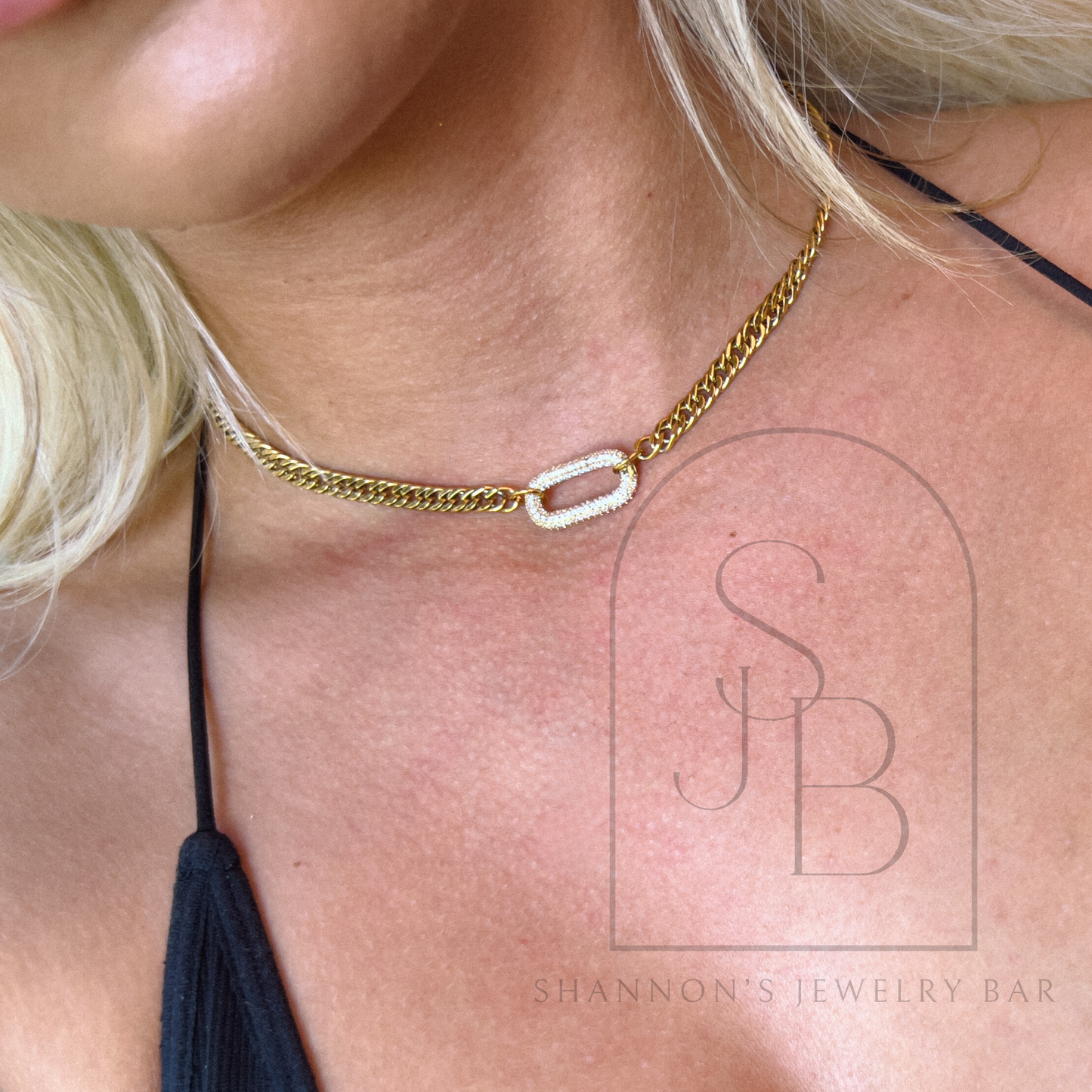 Oval Pave Closed Carabiner Necklace - Shannon’s Jewelry Bar