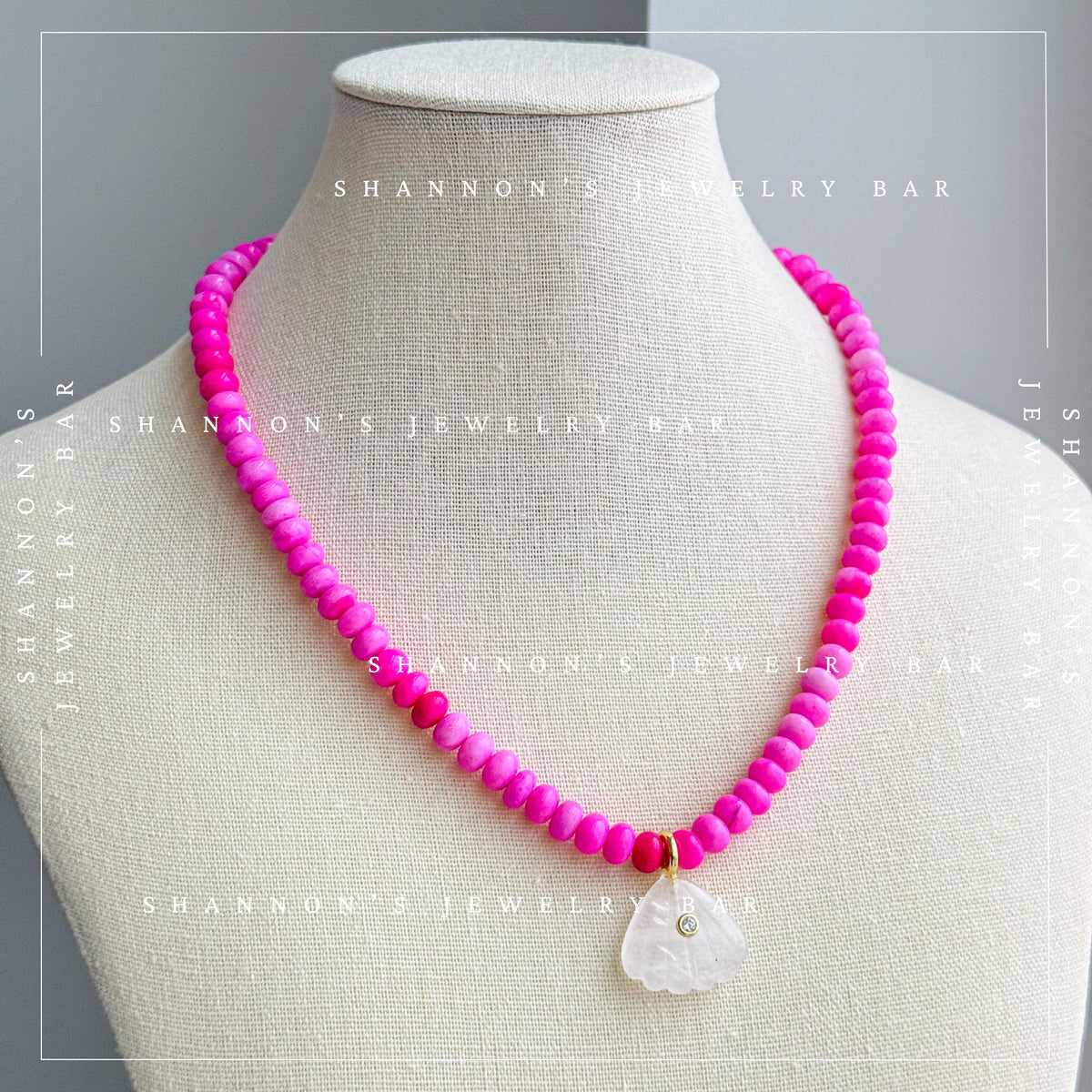 Pink Peruvian Opal Necklace, Quartz Shell Pendant Necklace, Handmade Gemstone Beaded Necklace, Coastal Jewelry, Pink Statement Necklace