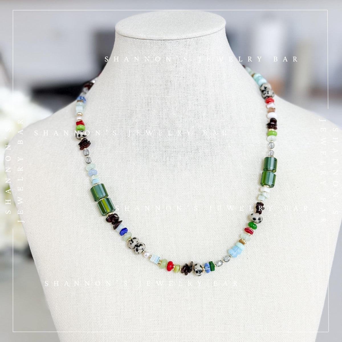 Bead Soup Necklace, Colorful Mixed Gemstone and Glass Beaded Necklace, 18 Inch One of a Kind Statement Jewelry