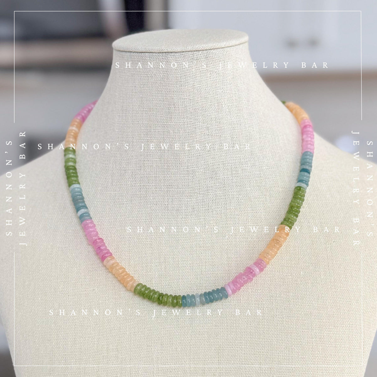 Colorful Quartz Gemstone Necklace, Multicolor Heishi Beaded Necklace, Pastel Rainbow Necklace, Handmade Gemstone Jewelry, Gift for Her