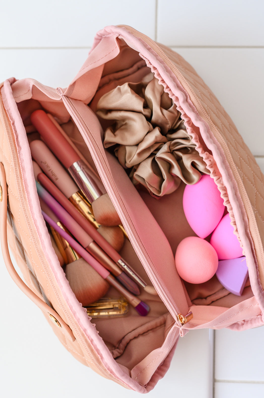 Large Capacity Quilted Makeup Bag in Pink - Shannon’s Jewelry Bar