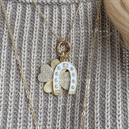 White Enamel Horseshoe Charm, Lucky Horseshoe Pendant, Gold Horseshoe Charm, Western Charm Necklace Pendant, Horse Lover Jewelry Charm