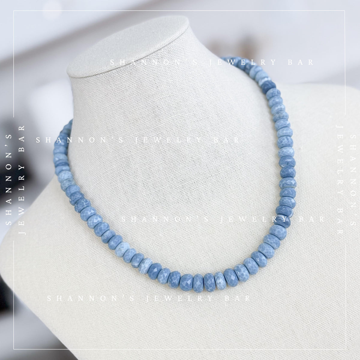 Denim Opal Necklace, Blue Gemstone Beaded Necklace, Faceted Opal Necklace, Natural Stone Necklace, Handmade Blue Beaded Jewelry