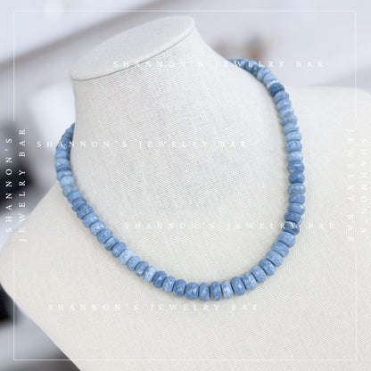 Denim Opal Necklace, Blue Gemstone Beaded Necklace, Faceted Opal Necklace, Natural Stone Necklace, Handmade Blue Beaded Jewelry