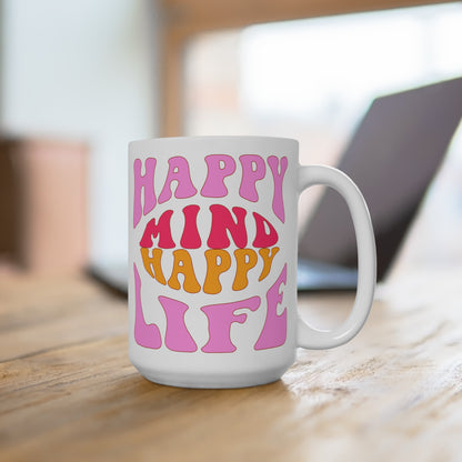 Happy Mind Happy Life Retro Mug 15oz