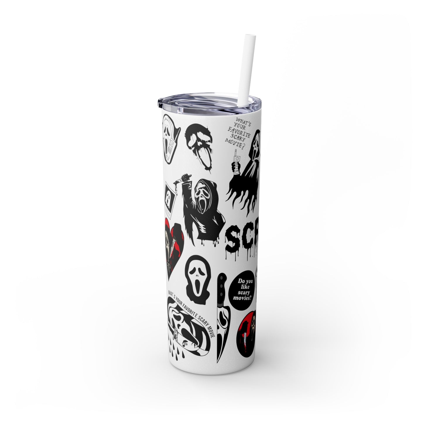 Scream - Ghostface - Horror Movie Themed - Skinny Tumbler with Straw, 20oz