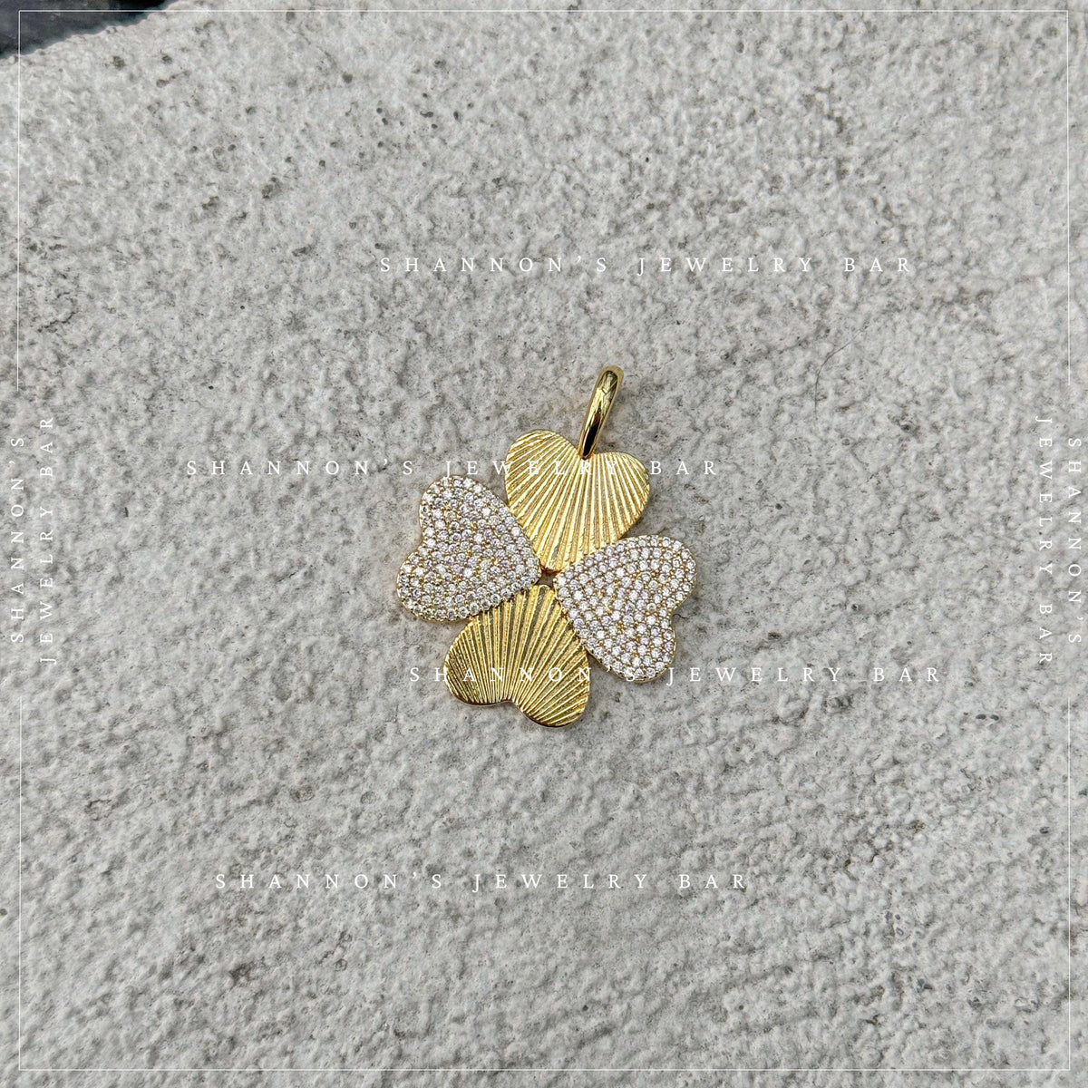 Four Leaf Clover Charm Gold CZ Charm Pendant, Lucky Clover Charm, Gold Charm for Charm Necklace, Charm Bar Pendant, Lucky Jewelry Charm
