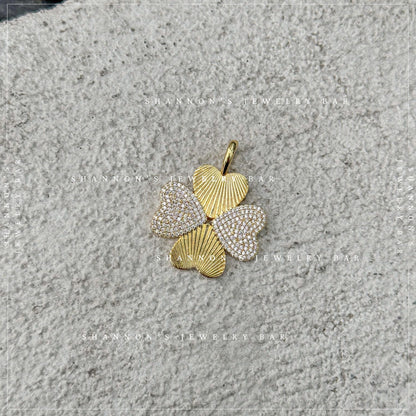 Four Leaf Clover Charm Gold CZ Charm Pendant, Lucky Clover Charm, Gold Charm for Charm Necklace, Charm Bar Pendant, Lucky Jewelry Charm