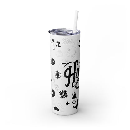 Howdy - Flash Tattoo Mash-Up - Skinny Tumbler with Straw, 20oz