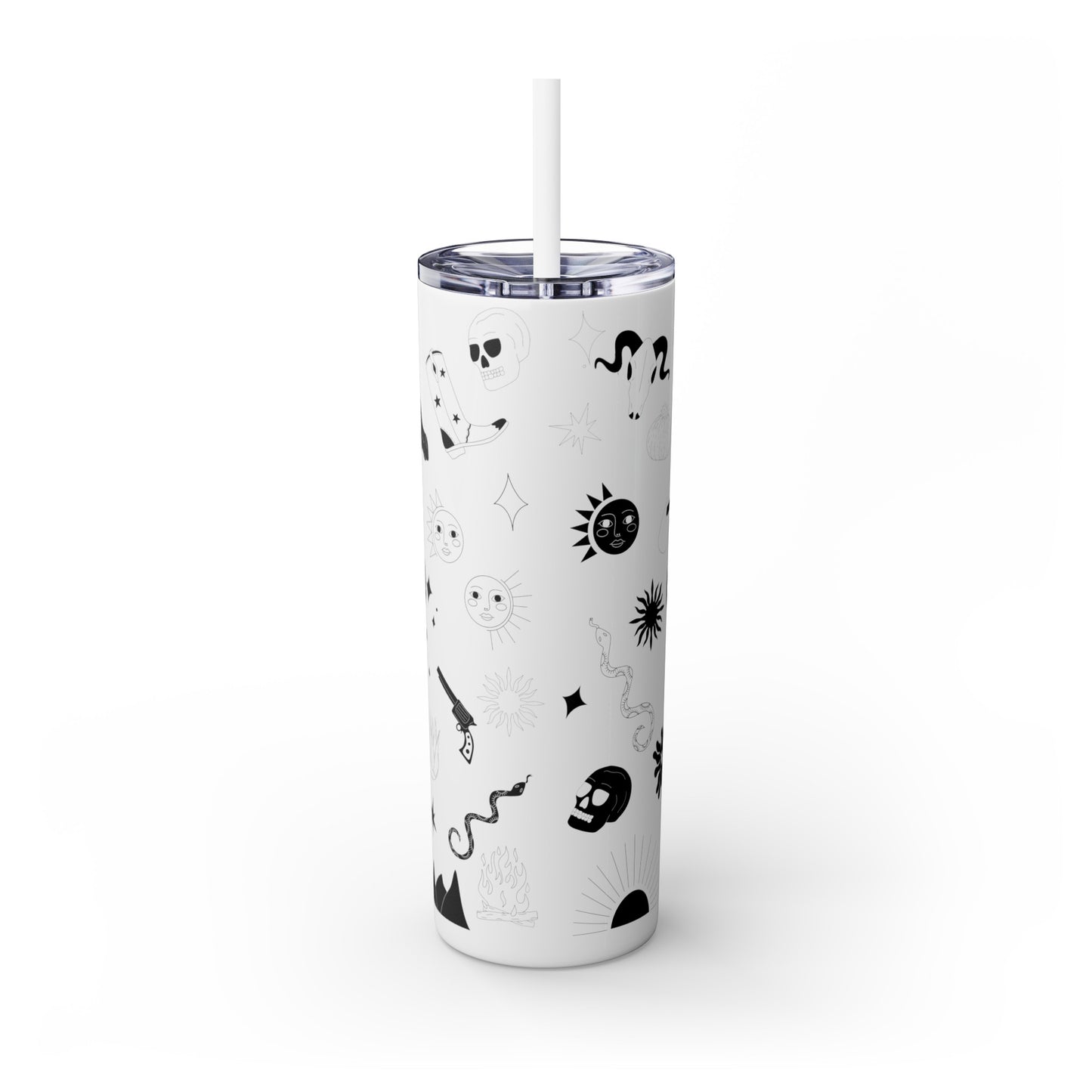 Howdy - Flash Tattoo Mash-Up - Skinny Tumbler with Straw, 20oz