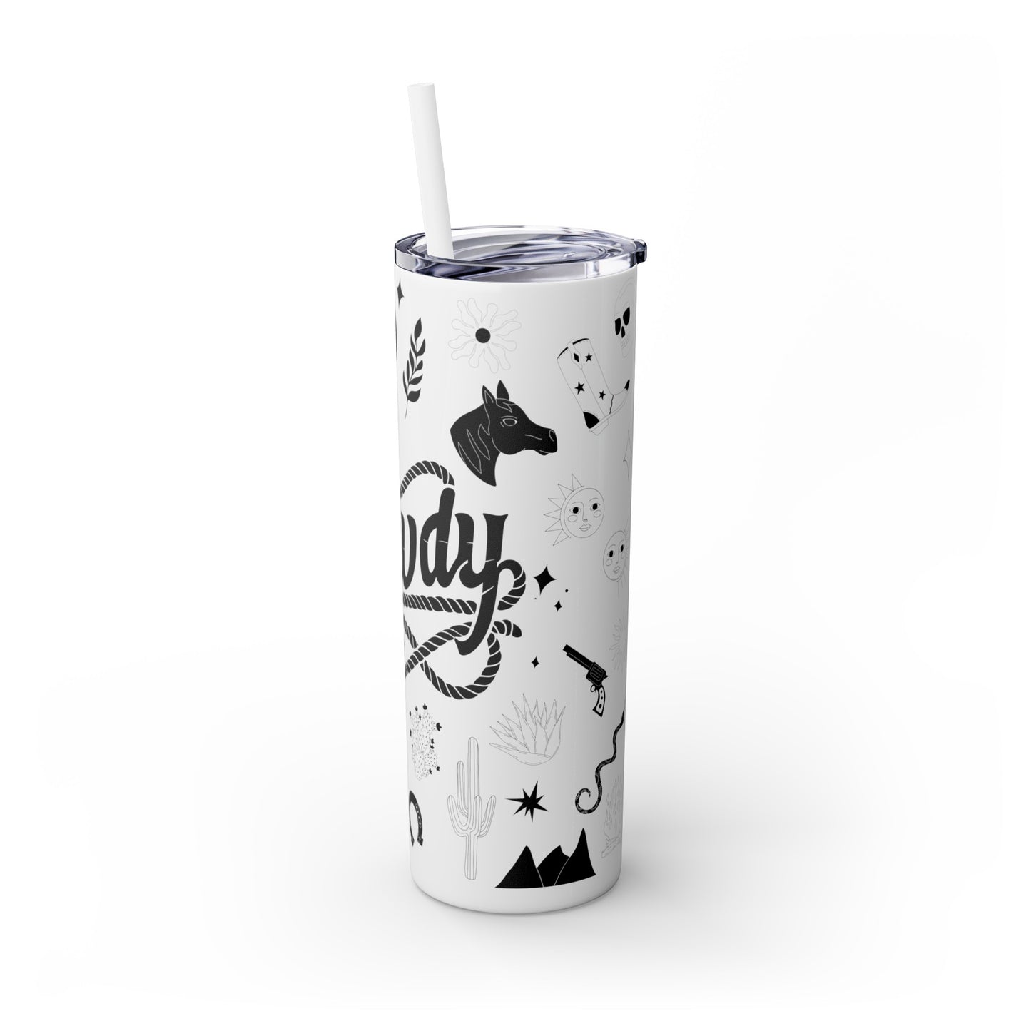 Howdy - Flash Tattoo Mash-Up - Skinny Tumbler with Straw, 20oz