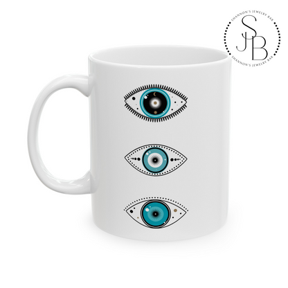 Vibe High Evil Eye - Spiritual Gifts - Positive Vibes - Manifestation - Mantra - Retro - Ceramic Mug 11oz