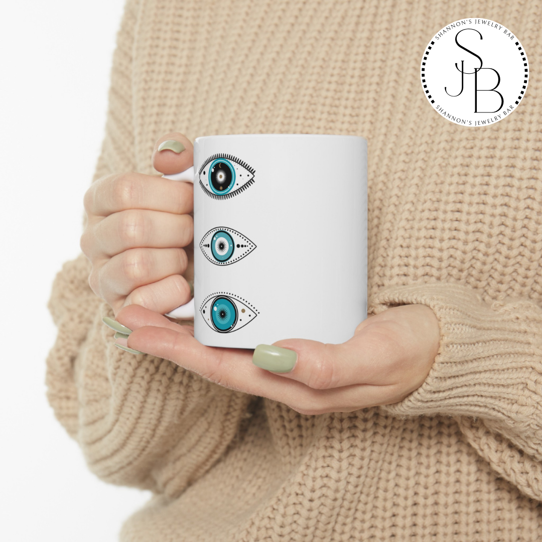 Vibe High Evil Eye - Spiritual Gifts - Positive Vibes - Manifestation - Mantra - Retro - Ceramic Mug 11oz