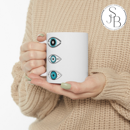 Vibe High Evil Eye - Spiritual Gifts - Positive Vibes - Manifestation - Mantra - Retro - Ceramic Mug 11oz