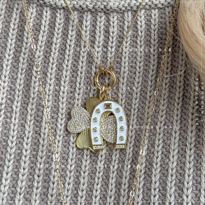 White Enamel Horseshoe Charm, Lucky Horseshoe Pendant, Gold Horseshoe Charm, Western Charm Necklace Pendant, Horse Lover Jewelry Charm