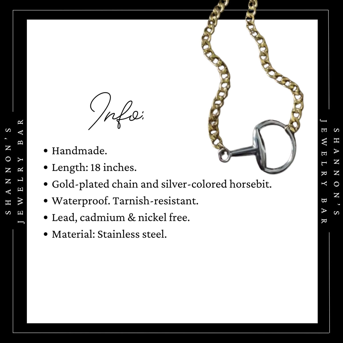 Mixed Metal Horsebit Necklace, Gold Cuban Link Chain Necklace, Silver Horsebit Statement Necklace, Waterproof Stainless Steel Jewelry