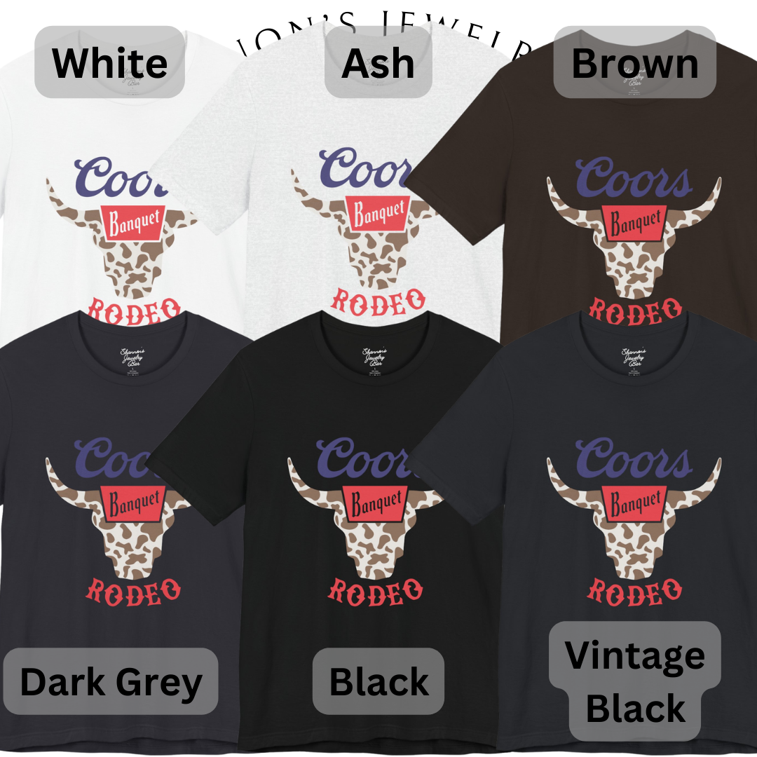 Rodeo Coors Cow Skull with Cow Print- Unisex Jersey Short Sleeve Tee