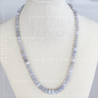 Turkish Chalcedony Necklace, Blue Gemstone Beaded Necklace, Genuine Chalcedony Jewelry, Faceted Stone Necklace, Gold Accent Necklace