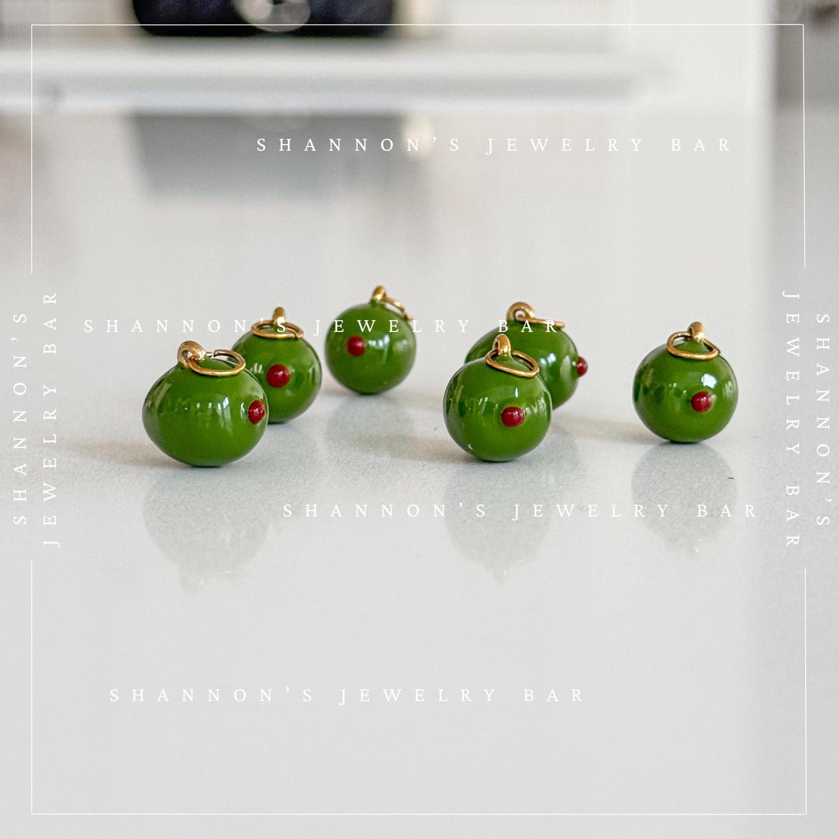 Martini Olive Charm, Green Enamel Olive Charm, Gold Cocktail Charm, Martini Jewelry Charm, Food Charm, Drink Lover Gift, Necklace Charm