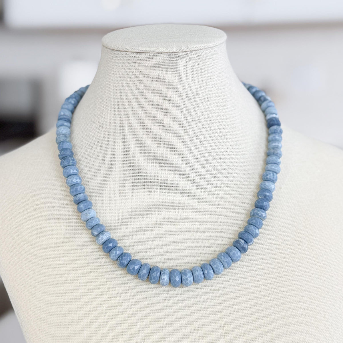 Denim Opal Necklace, Blue Gemstone Beaded Necklace, Faceted Opal Necklace, Natural Stone Necklace, Handmade Blue Beaded Jewelry