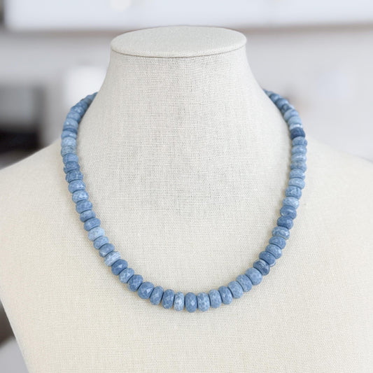 Denim Opal Necklace, Blue Gemstone Beaded Necklace, Faceted Opal Necklace, Natural Stone Necklace, Handmade Blue Beaded Jewelry
