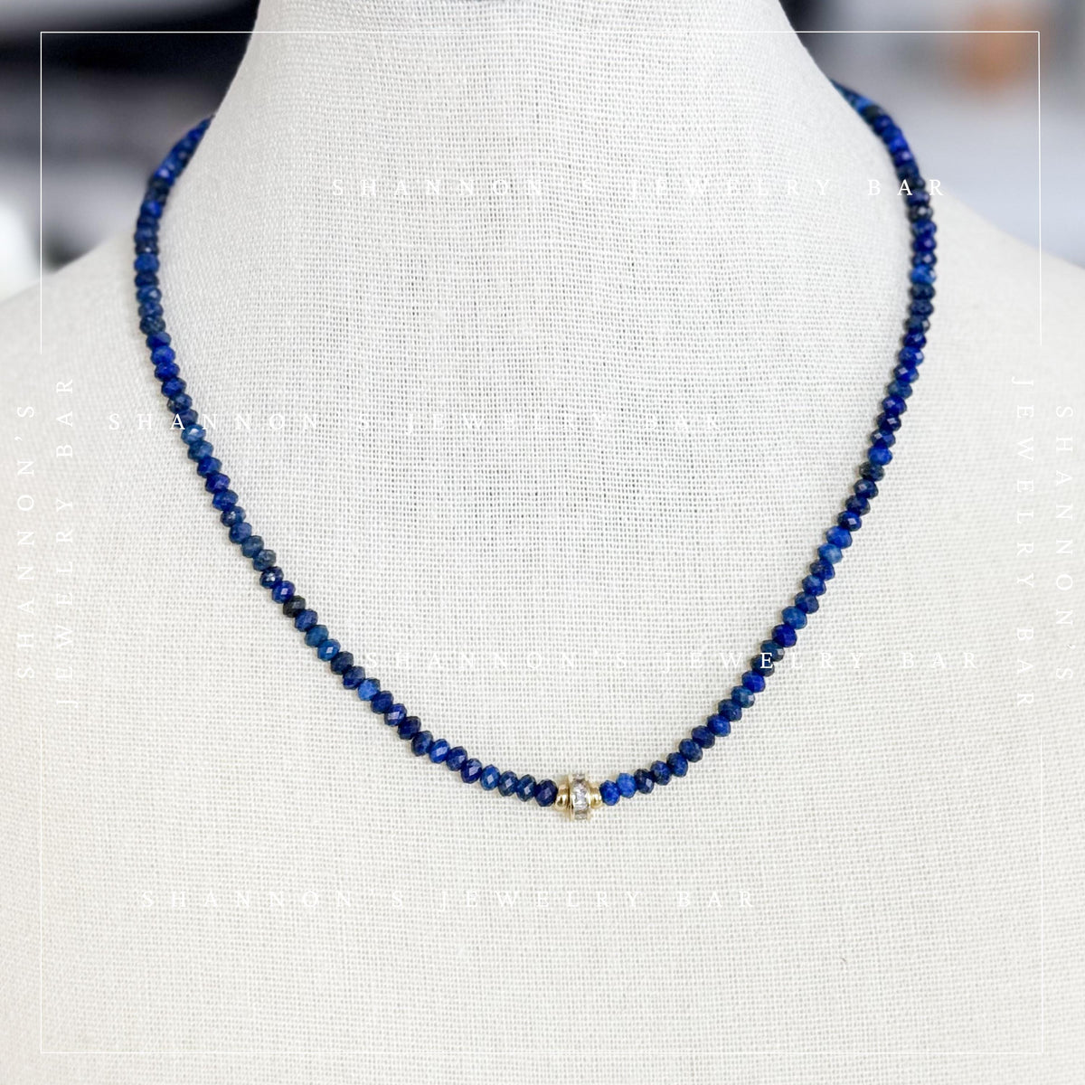 Genuine Lapis Lazuli Necklace, Blue Gemstone Beaded Necklace, CZ Spinner Focal, 18K Gold Plated Jewelry, September Birthstone Gift
