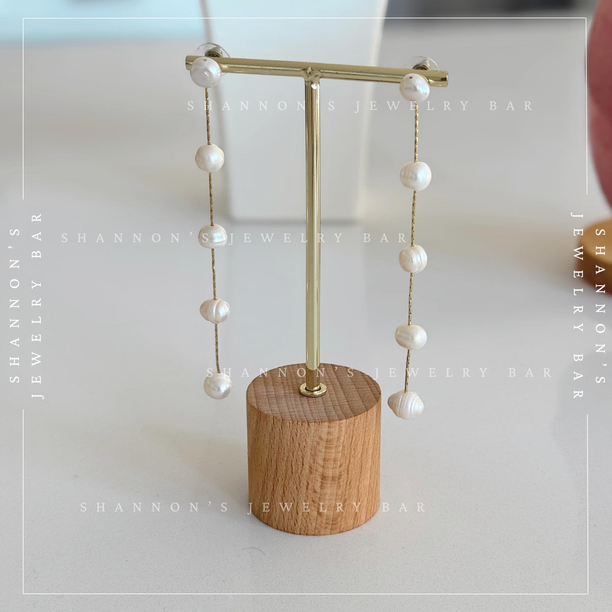 Freshwater Pearl Chain Drop Earrings - Handmade - 18K Gold Plated, Long Dangle Earrings, Bridal Pearl Earrings, Baroque Pearl Earrings