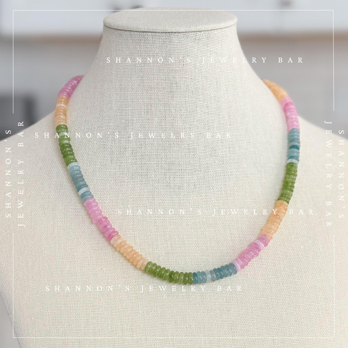Colorful Quartz Gemstone Necklace, Multicolor Heishi Beaded Necklace, Pastel Rainbow Necklace, Handmade Gemstone Jewelry, Gift for Her
