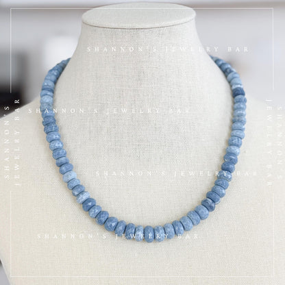 Denim Opal Necklace, Blue Gemstone Beaded Necklace, Faceted Opal Necklace, Natural Stone Necklace, Handmade Blue Beaded Jewelry