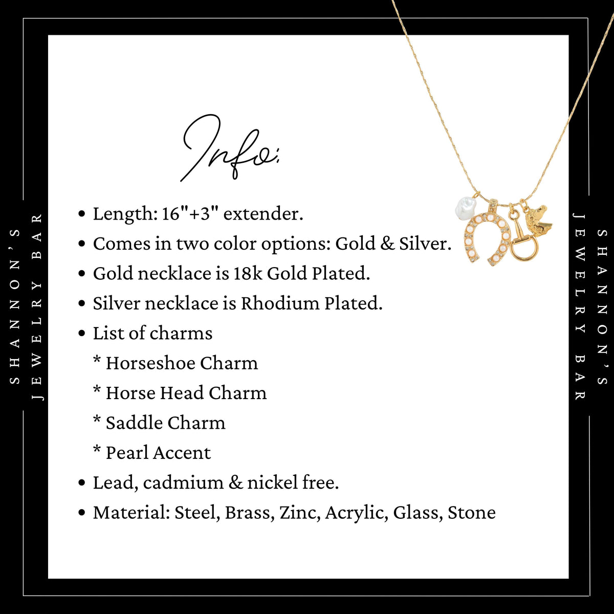 Western Charm Necklace, Gold Horseshoe Necklace, Horse Charm Necklace, Coastal Cowgirl Jewelry Equestrian Necklace, Pearl Charm Necklace