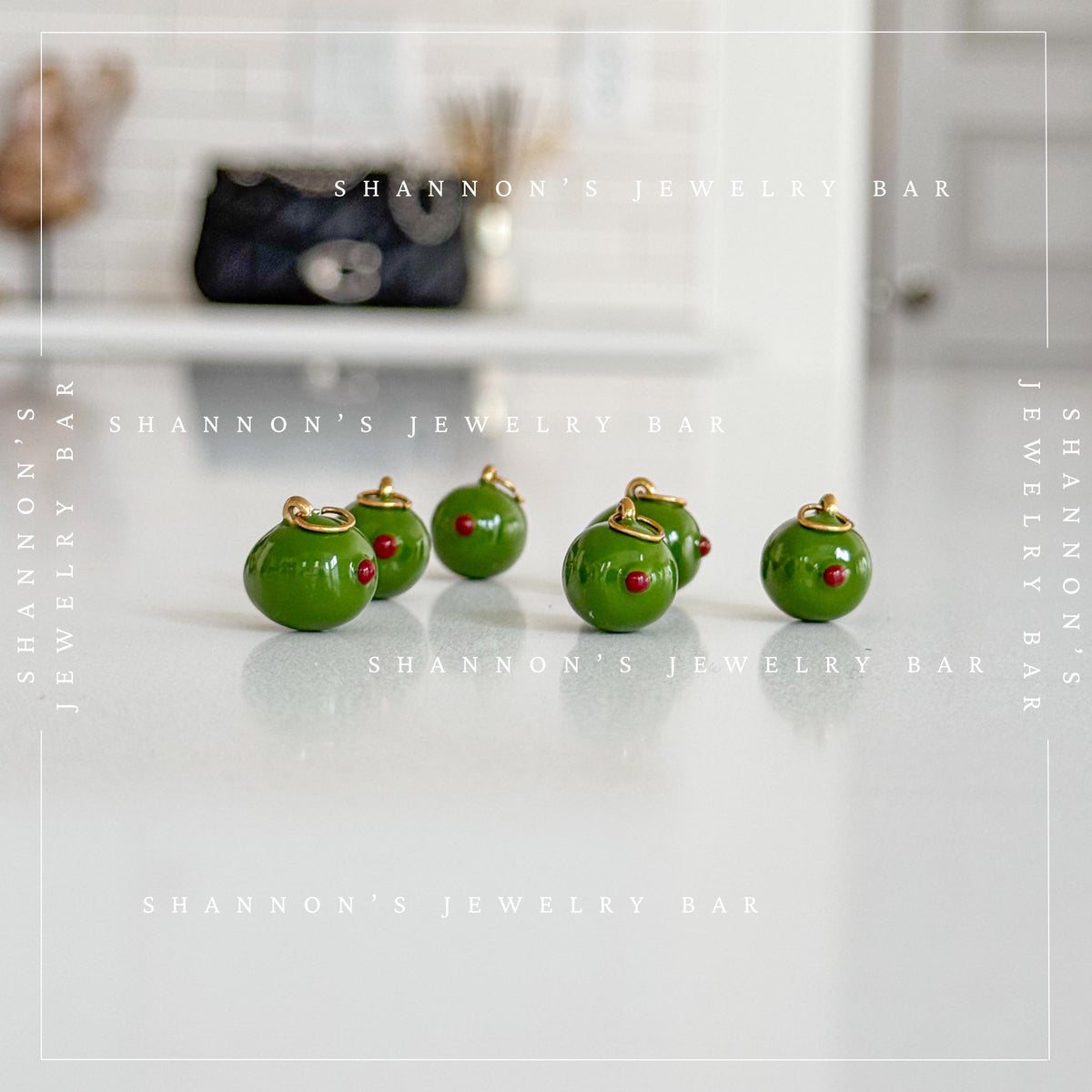 Martini Olive Charm, Green Enamel Olive Charm, Gold Cocktail Charm, Martini Jewelry Charm, Food Charm, Drink Lover Gift, Necklace Charm
