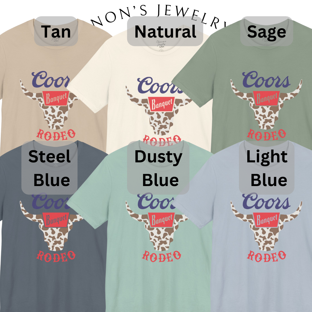 Rodeo Coors Cow Skull with Cow Print- Unisex Jersey Short Sleeve Tee