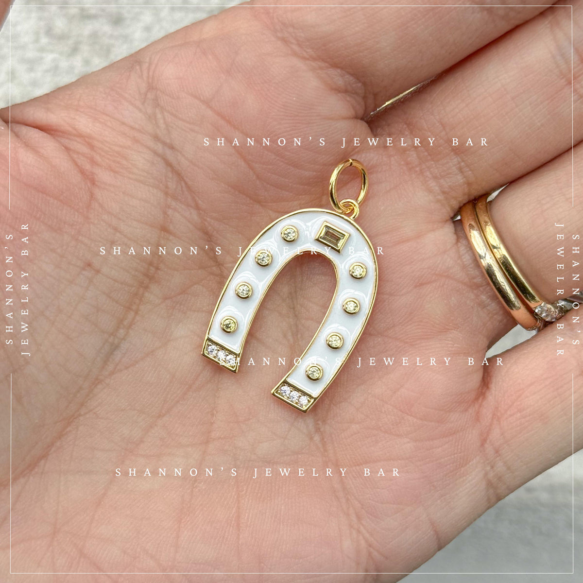 White Enamel Horseshoe Charm, Lucky Horseshoe Pendant, Gold Horseshoe Charm, Western Charm Necklace Pendant, Horse Lover Jewelry Charm