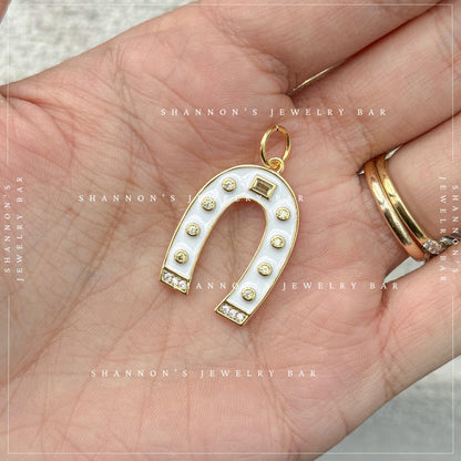 White Enamel Horseshoe Charm, Lucky Horseshoe Pendant, Gold Horseshoe Charm, Western Charm Necklace Pendant, Horse Lover Jewelry Charm