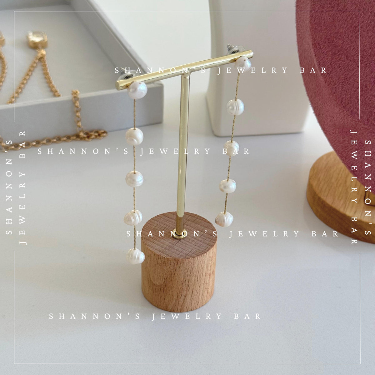 Freshwater Pearl Chain Drop Earrings - Handmade - 18K Gold Plated, Long Dangle Earrings, Bridal Pearl Earrings, Baroque Pearl Earrings