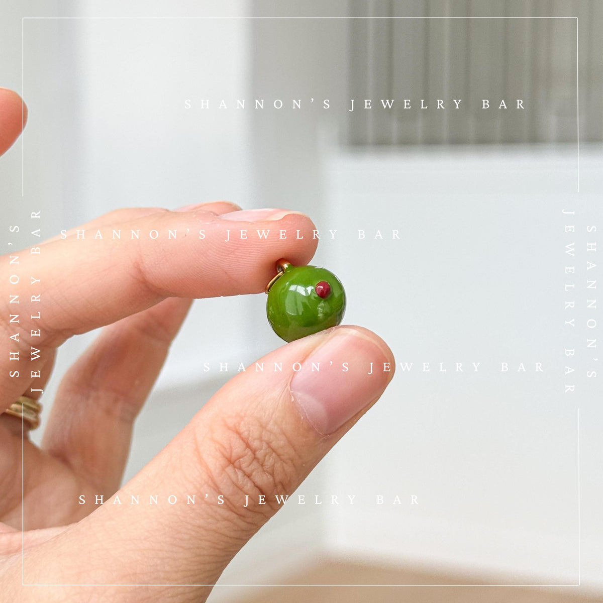 Martini Olive Charm, Green Enamel Olive Charm, Gold Cocktail Charm, Martini Jewelry Charm, Food Charm, Drink Lover Gift, Necklace Charm