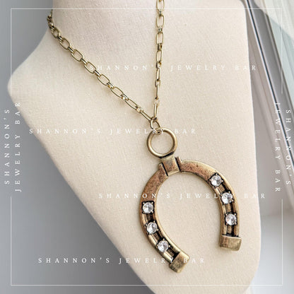 Western Horseshoe Necklace, CZ Horseshoe Pendant, Cowgirl Necklace, Horse Lover Gift, Western Jewelry, Rodeo Necklace, Equestrian Jewelry
