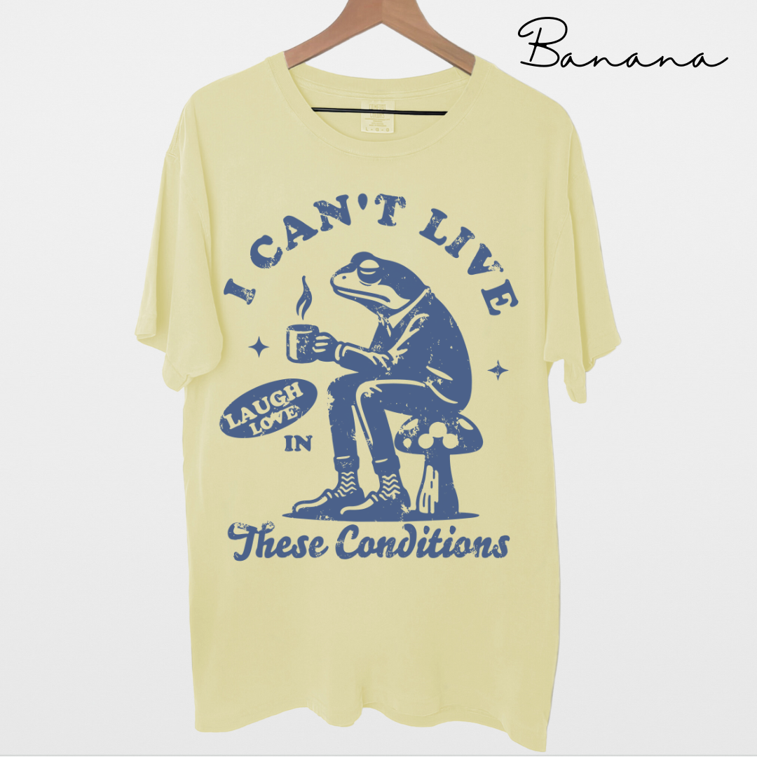 I Can't Live Laugh Love in These Conditions - Funny, Frog Graphic, Garment-Dyed T-shirt