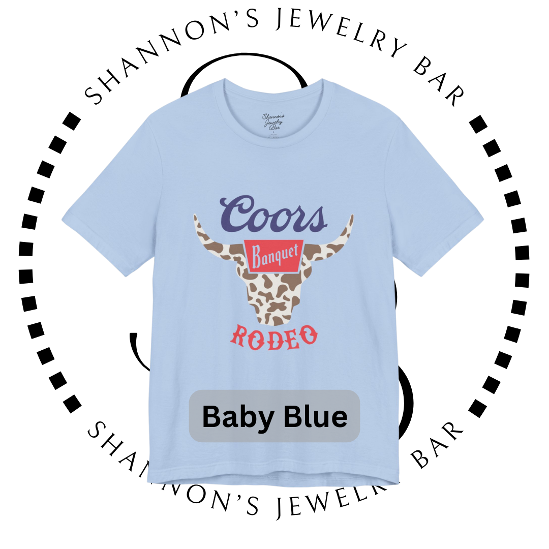 Rodeo Coors Cow Skull with Cow Print- Unisex Jersey Short Sleeve Tee