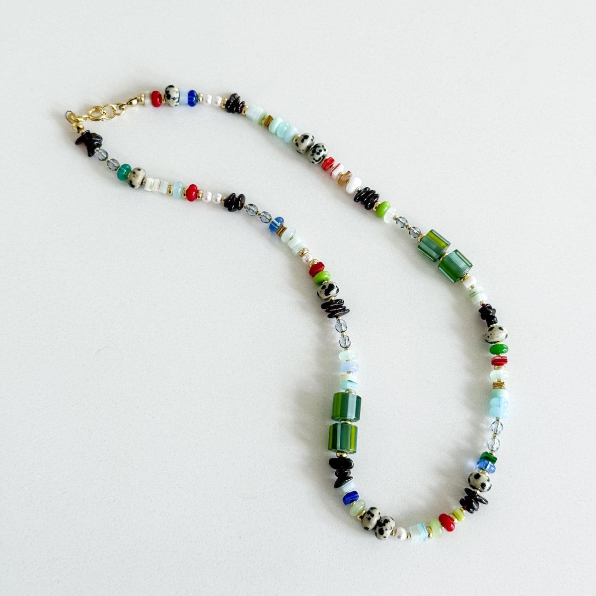 Bead Soup Necklace, Colorful Mixed Gemstone and Glass Beaded Necklace, 18 Inch One of a Kind Statement Jewelry