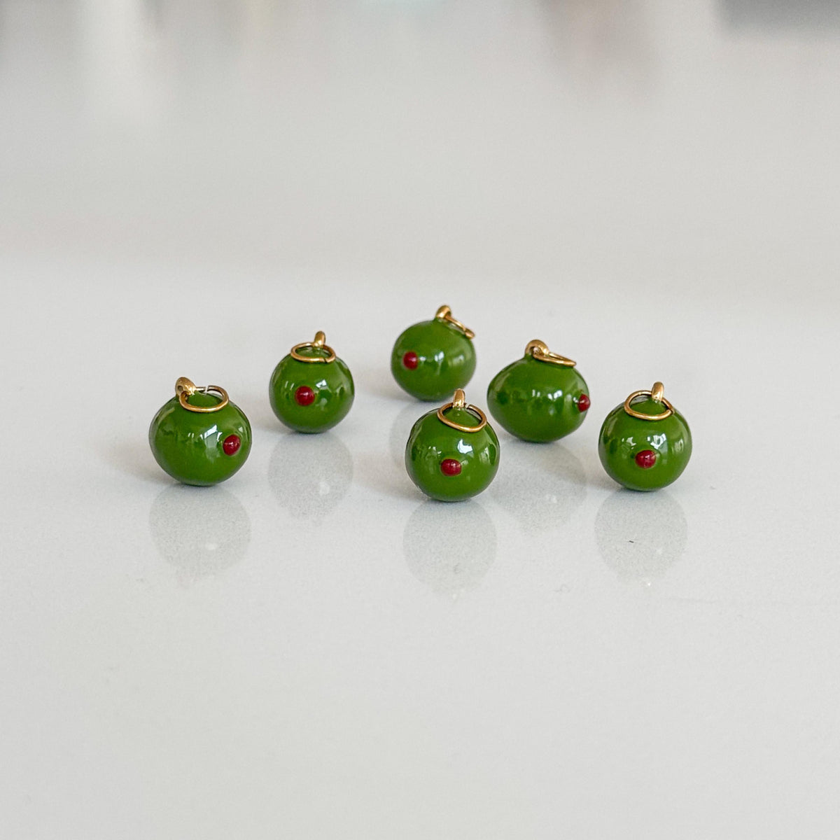 Martini Olive Charm, Green Enamel Olive Charm, Gold Cocktail Charm, Martini Jewelry Charm, Food Charm, Drink Lover Gift, Necklace Charm