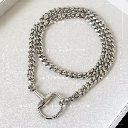 Chunky Silver Horsebit Necklace, Stainless Steel Cuban Link Chain Necklace, Waterproof Tarnish Proof Statement Chain, Equestrian Jewelry