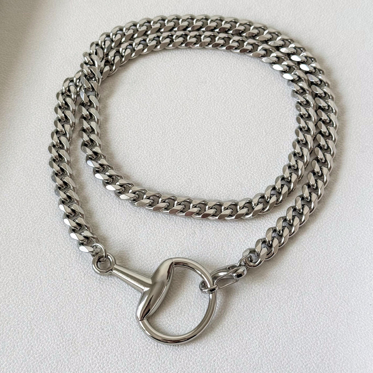 Chunky Silver Horsebit Necklace, Stainless Steel Cuban Link Chain Necklace, Waterproof Tarnish Proof Statement Chain, Equestrian Jewelry