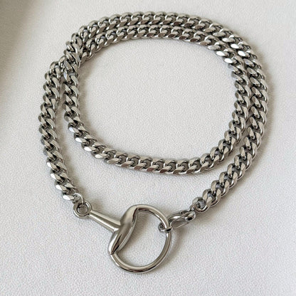 Chunky Silver Horsebit Necklace, Stainless Steel Cuban Link Chain Necklace, Waterproof Tarnish Proof Statement Chain, Equestrian Jewelry