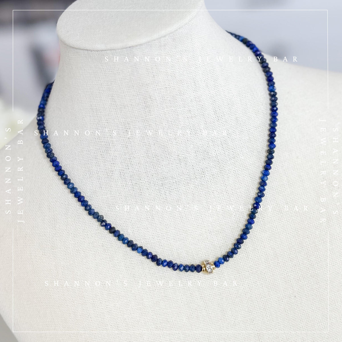 Genuine Lapis Lazuli Necklace, Blue Gemstone Beaded Necklace, CZ Spinner Focal, 18K Gold Plated Jewelry, September Birthstone Gift