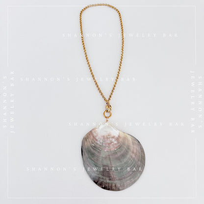 Large Natural Shell Pendant Necklace, 24 Inch Gold Chain, Statement Seashell Jewelry, Coastal Beach Necklace, Ocean Jewelry