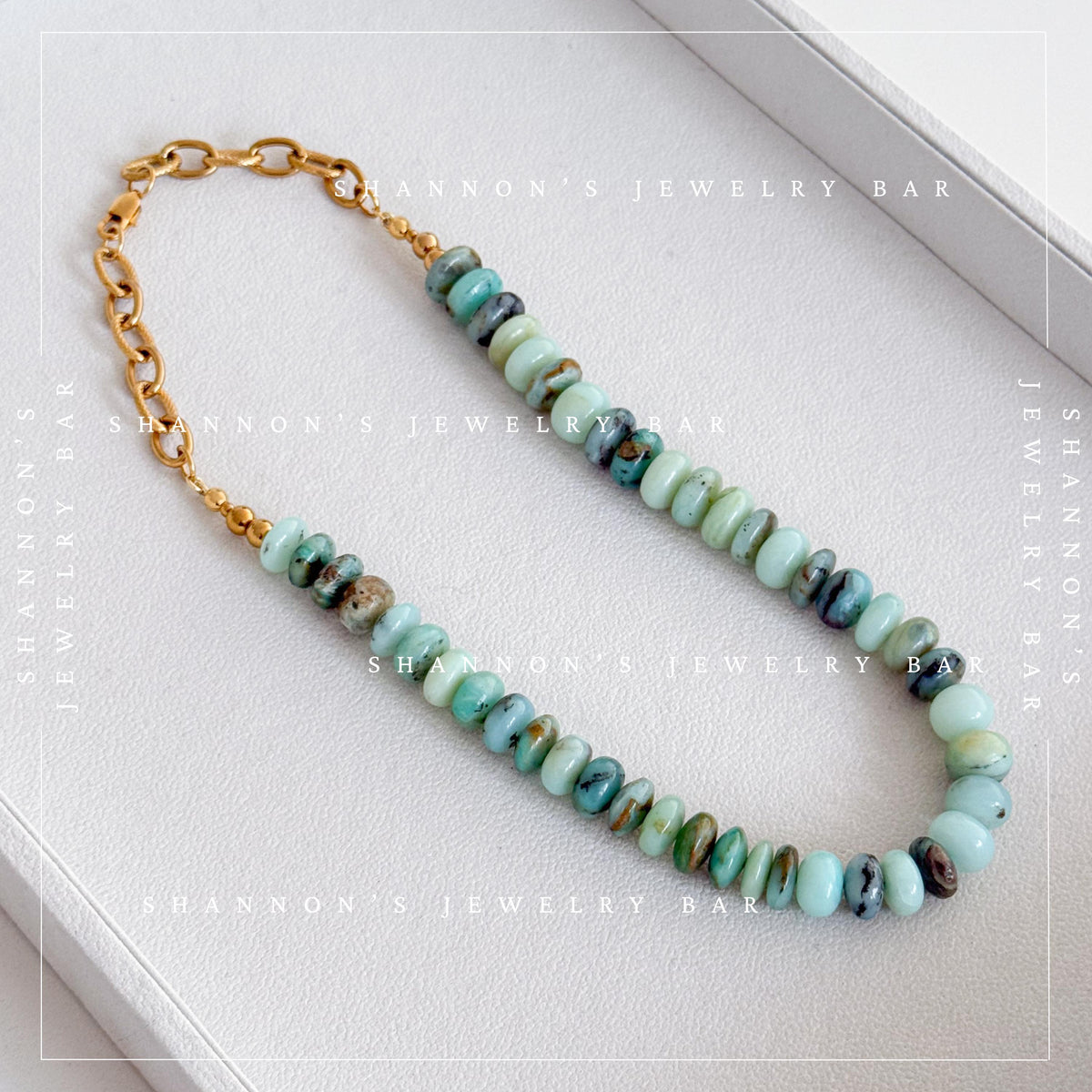 Blue Peruvian Opal Necklace, Genuine Opal Gemstone Necklace, Chunky Beaded Necklace, Handmade Blue Stone Jewelry, Statement